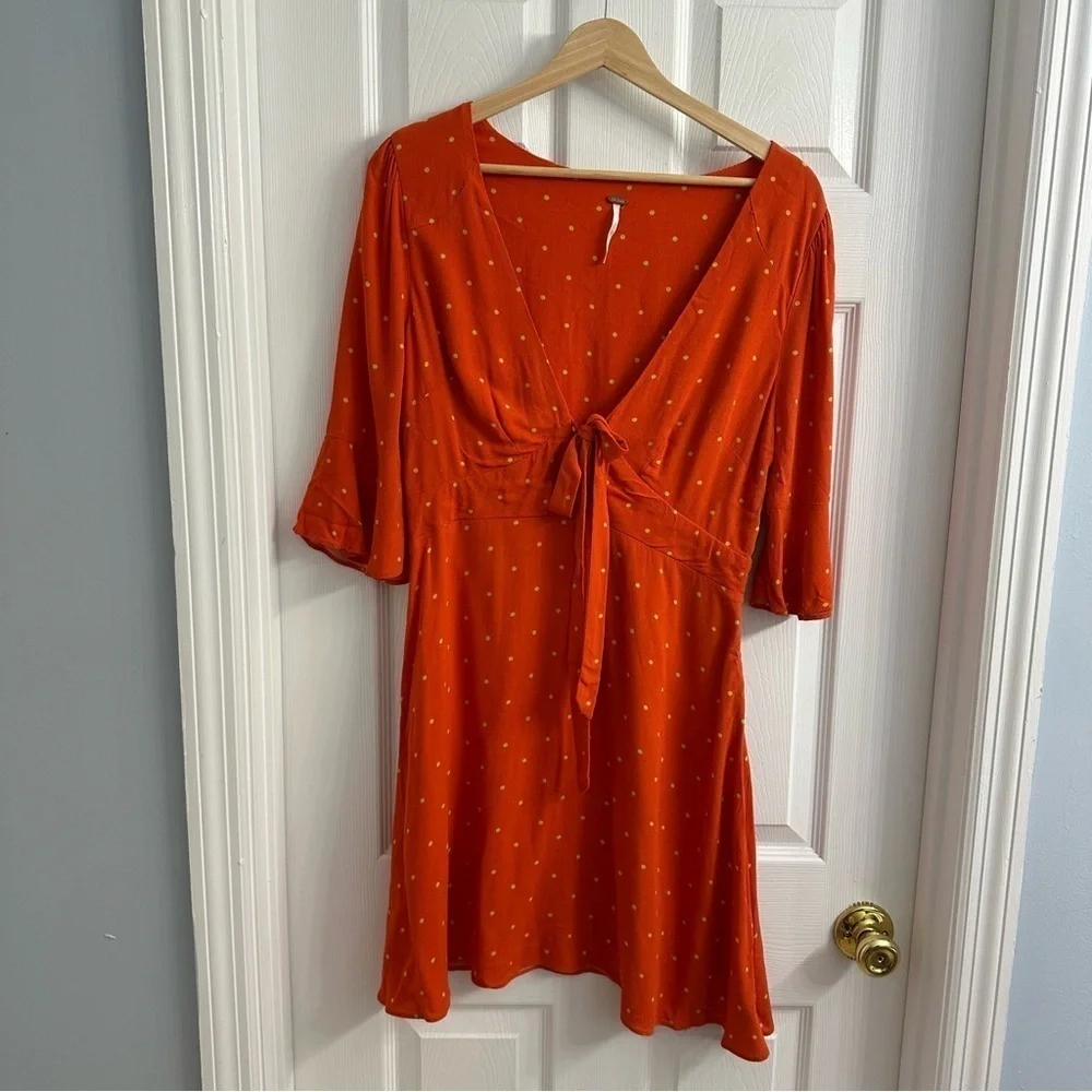 Free People Dress Mini Sundress Polka Dot Orange Dainty Summer Size 6 Small - Picture 4 of 8